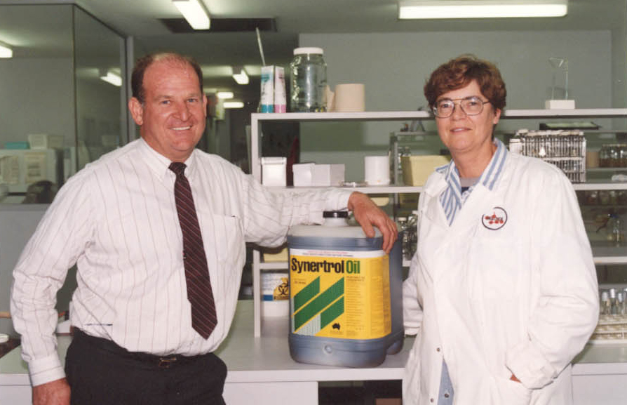 Founders Leyland Minter and Doreen Clark with the first OCP product Synertrol.